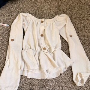 Cream Button-Up Peplum Blouse